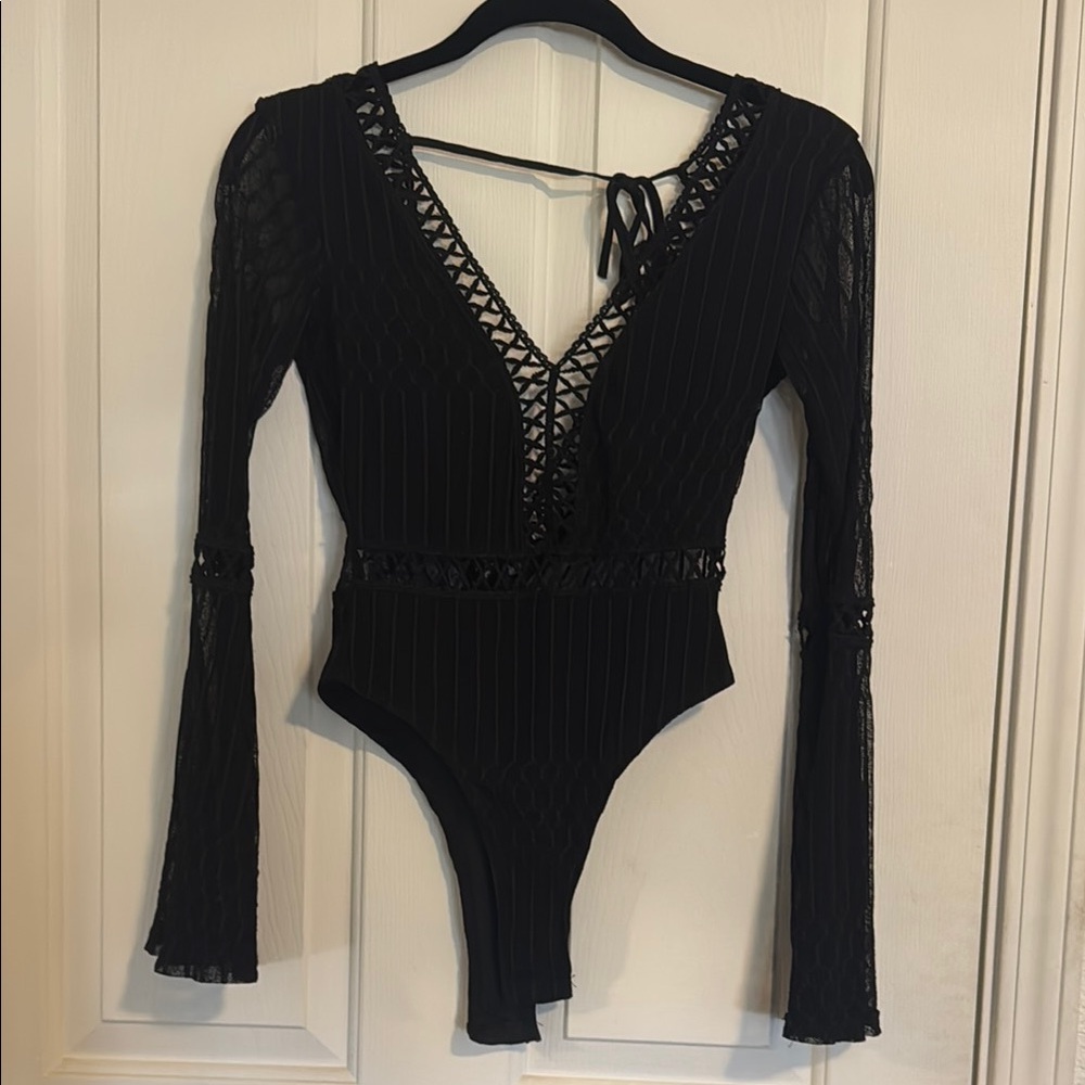Black Lace Long Sleeve Bodysuit